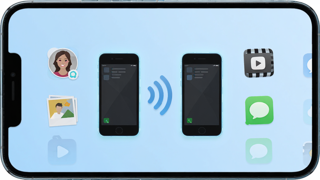 һ�������ֻ���Ļ����ʾ�Ż���Ӧ�ý��棬���������������ֻ�ͼ��ͨ�������ź����ӣ���Χ��������ϵ�ˡ���Ƭ����Ƶ�����ŵ�����ͼ�꣬���岼�ּ��Գƣ��Ű�������������Ϊ��ƽ���Ƽ��У�ϸ�����ֻ��߿���΢��Ч��������Ϊǳ��ɫ���䣬���ʸ���ɾ��޶���Ԫ��