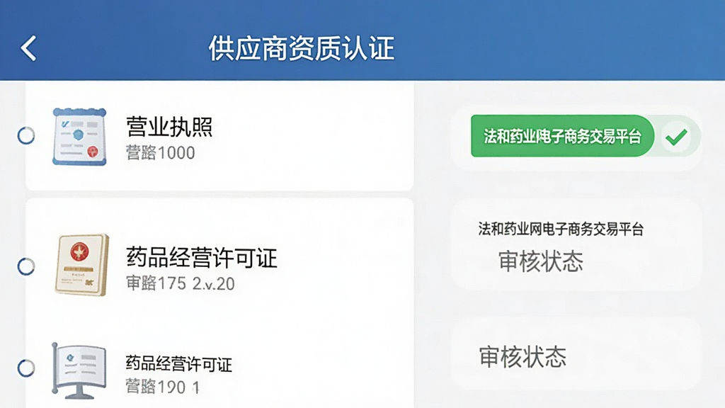 �����ǹ�Ӧ��������֤ҳ���ֻ���ͼ������Ϊ�ļ��б������״̬��ʶ���Ű������ˣ����Ϊרҵ�Ͻ��磬ϸ�ڰ���Ӫҵִ��ͼ�ꡢҩƷ��Ӫ����֤ͼ�ꡢ��ɫͨ����ǩ��