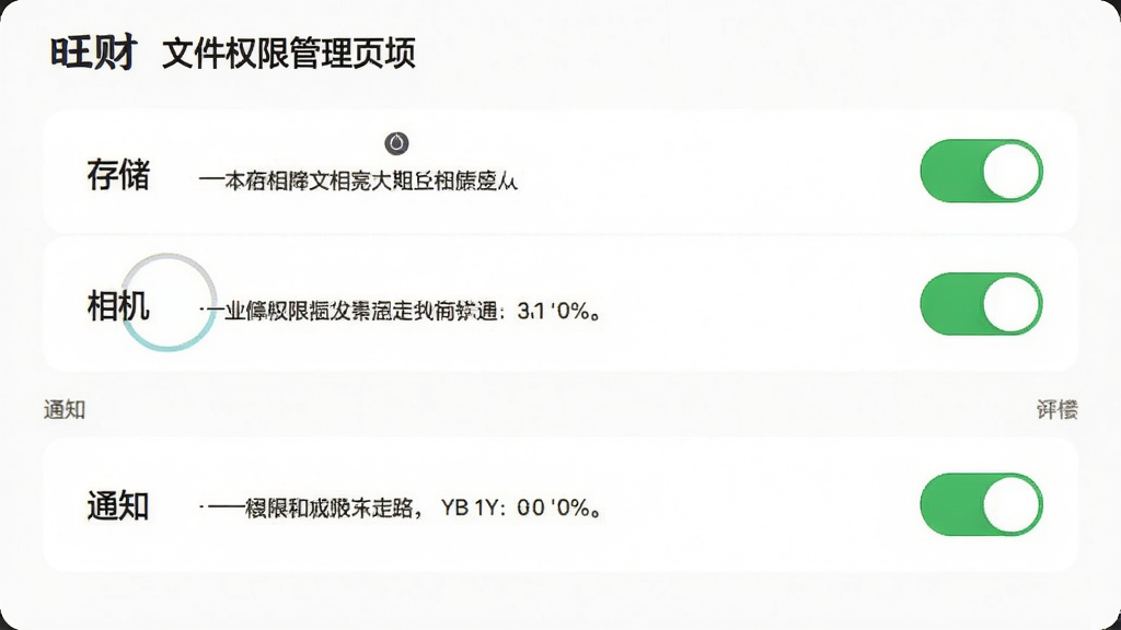 �����ļ�Ȩ�޹���ҳ�棬�г��洢�������֪ͨ��Ȩ�޿��أ�ÿ��Ȩ�����м��˵�����֣�������ð�ɫ��������ɫ���ذ�ť�����ɾ�͸����ϸ����Ȩ��˵�����������ɶ��������������ɾ����޶���Ԫ��