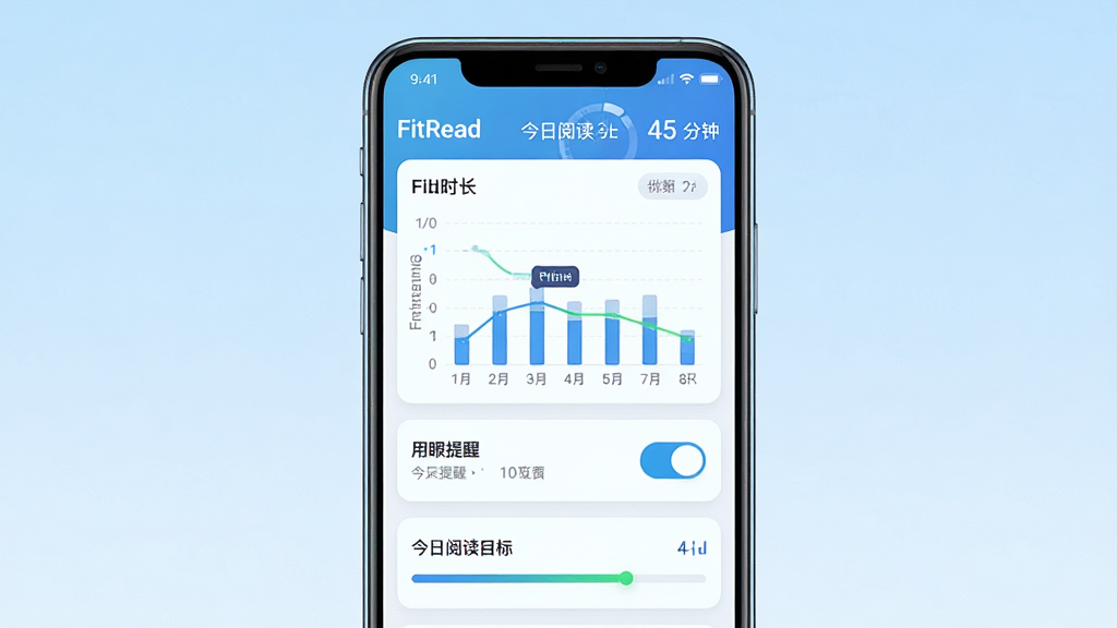 һ��չʾ FitRead ������������ֻ���Ⱦͼ������Ϊһ��������׿�ֻ�����Ļ�ڳ��� FitRead ���Ķ����������Ǳ��̣������Ķ�ʱ��ͳ��ͼ�����������ѿ��غͽ����Ķ�Ŀ������������־��У�����Ϊǳ��ɫ���䣬������ִ���ϸ�����ֻ��߿�����΢���⣬��Ļ������������ʾ��FitRead���͡������Ķ� 45 ���ӡ������� 4K���ɾ��޶���Ԫ��