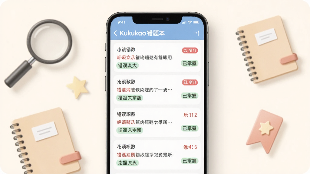��׿�ֻ�չʾKukukao���Ȿ���棬��Ļ�������Ű���Ŀ����Ĵ����б���ÿ�����Ա��д��������ǣ���Χ�зŴ󾵡��ʼǱ�����ǩ��ѧϰԪ�أ�����������У����������£�ϸ�ڰ�����ɫ�����Ǻ���ɫ�����ձ�ǣ����������޶���Ԫ��