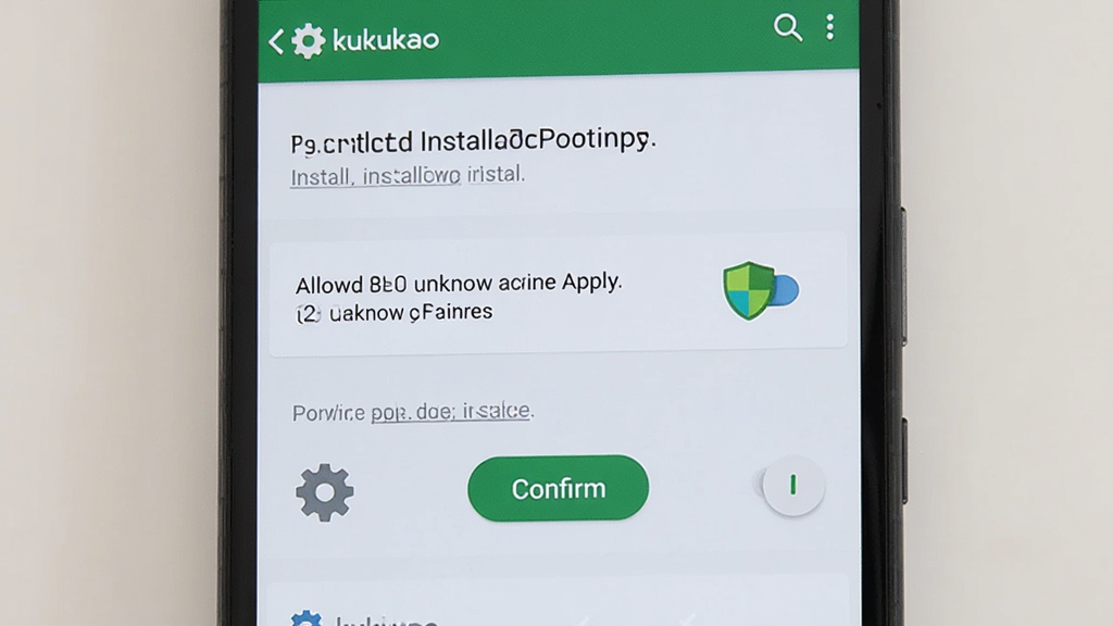 һ����׿�ֻ�չʾKukukao��װȨ�����ý��棬��Ļ����������װδ֪��ԴӦ�õĿ��ذ�ť���Ա������ó��ֺͶ��ư�ȫͼ�꣬���־��У�������ƽ����ϸ�ڰ�����ʾ���ֺ�ȷ�ϰ�ť�����������ɾ��޶���Ԫ��