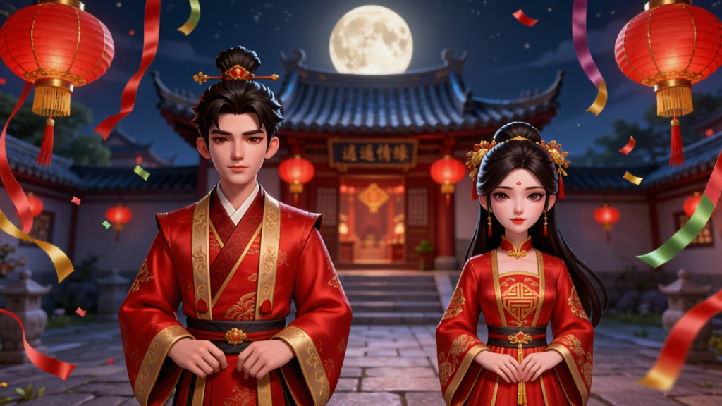 ��ң��Ե��Ϸ�ڻ��񳡾�������Ϊһ��������ɫϲ������Ϸ��ɫվ��������ǰ������Ϊ˫�˶Գƹ�ͼ���Ű����չ�������Ϊ����ϲ�죬ϸ�ڰ����������Ʈ��Ĳʴ������ʸ���ɾ��޶���Ԫ��