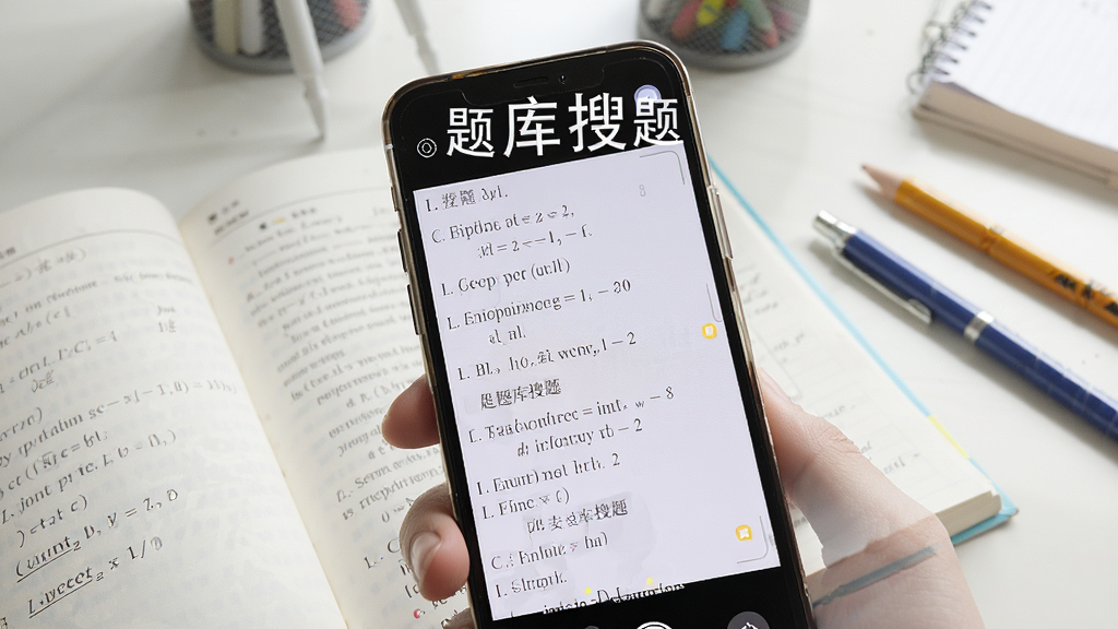 һ���ֻ���������һ���򿪵���ѧ��ϰ�ᣬ�ֻ���Ļ����ʾʶ�������Ŀ�ʹ𰸣��������С�������⡱�����������ֻ���Ļ�Ϸ����������������ľߣ�����дʵ��񣬹���������ͣ�ϸ�����������ʸ��壬�ɾ��޶���Ԫ�ء�