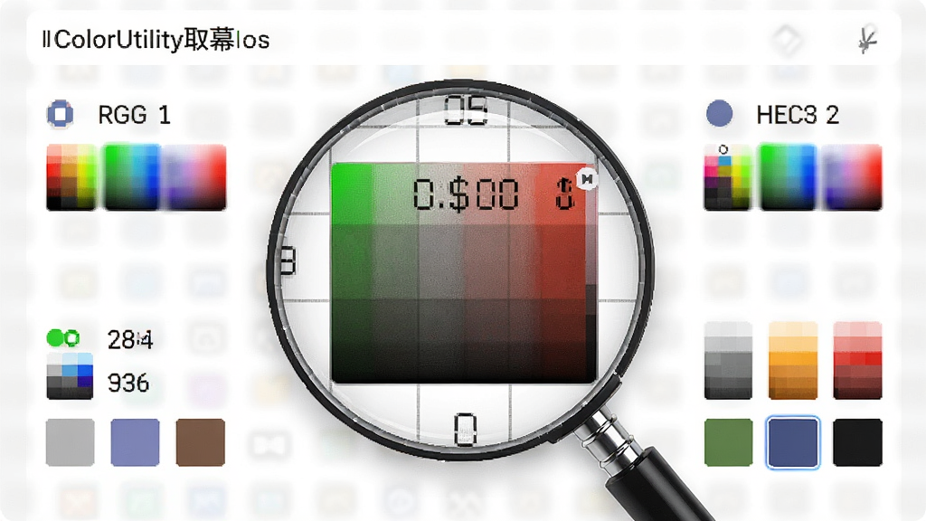 һ��չʾColorUtility��׼��Ļȡɫ���ܵ�ͼƬ����������Ļ�ϵ�ȡɫ�Ŵ�Ч��������Ϊ�Ŵ󾵾��У���Χ����RGB��HEX��ɫ��ֵ���Ű������ˣ����Ϊдʵ�Ƽ��磬ϸ�ڰ��������������ɫԤ��ɫ�飬���ʸ��壬�ɾ����޶���Ԫ��