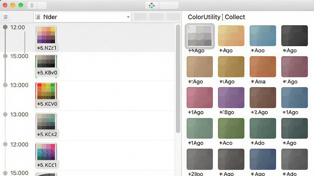 һ��չʾColorUtility��ʷ��¼���ղع��ܵ�ͼƬ�����������������е���ɫ��ʷ�б����ղ���壬����Ϊ�����ʷ��¼ʱ���ᣬ�Ҳ��ղ�ɫ�������Ű澮Ȼ���򣬷��Ϊ���±�ƽ����ƣ�ϸ�ڰ�����ɫ����ͼ��ɫֵ��ǩ�����ʸ��壬�ɾ����޶���Ԫ��