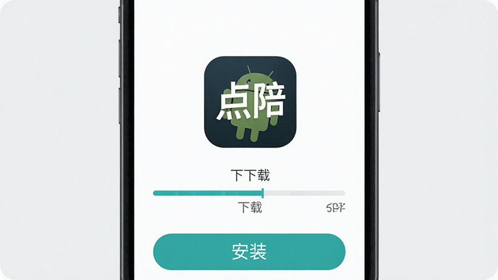 һ�ŵ���APP����ҳ���ʾ��ͼ������չʾ�ֻ���Ļ�ϵ����ؽ������밲װ��ť������Ϊǳ��ɫ�����񣬲��־��У�ϸ�ڰ��������㡱ͼ���밲׿�����˱�ʶ�������������ɾ����޶���Ԫ��