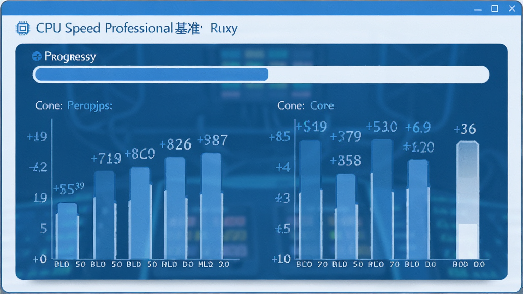 CPU Speed Professional��׼�������н��棬��Ļ��ʾ�������Ͷ����������״ͼ�����ֲ���������������Ϊ�ִ���ƽ����ƣ���ɫ��Ϊ��ɫ�Ͱ�ɫ���ɾ���ˬ�����廭�ʣ������ұ���Ԫ��