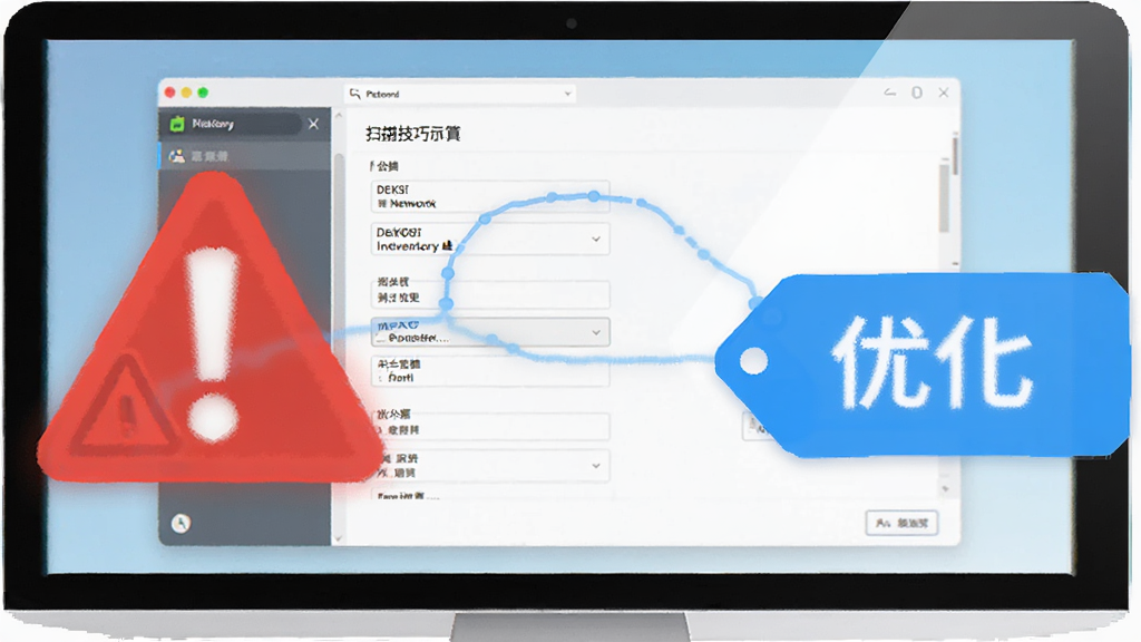 DEKSI Network Inventory ʹ�ü���ʾ��ͼ����������ʾ������Ļ�ϵ�ɨ�����������壬�Ա��к�ɫ��ʾ��־����ɫ�Ż���ǩ����������죬���廭�ʣ��޶���Ԫ��