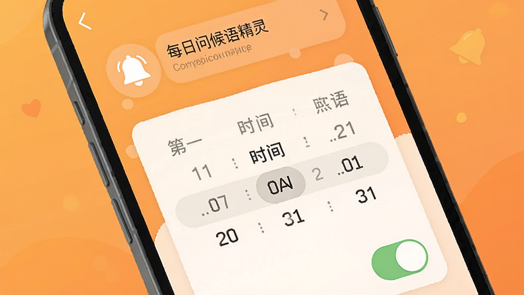 ÿ���ʺ��ﾫ�鶨ʱ�������ý��棬����չʾ�ֻ���Ļ�ϵ�ʱ��ѡ�����Ϳ��ذ�ť����Ļ�Ϸ�������ͼ����ʺ���Ԥ��������Ϊů��ɫ���䣬�����ܰ���ʣ���ƽ����ƣ������������ɾ��޶���Ԫ��