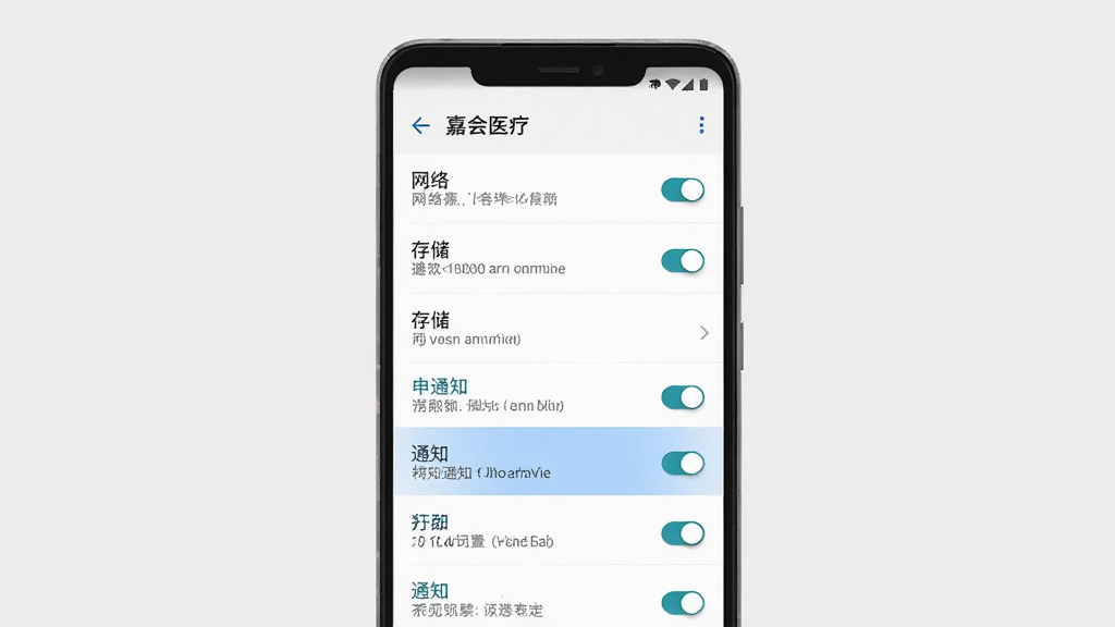 ����Ϊһ����׿�ֻ�����Ļ����ʾ���λ�ҽ�ơ�App��Ȩ�����ý��棬�������硢�洢��֪ͨ�ȿ��أ�����Ϊ�ֻ����У�����Ϊǳ��ɫ���Ű���Ȩ���б����ϵ������У�������ʾ֪ͨȨ�ޣ����Ϊϵͳ���ý�����ϸ���п��ذ�ť��Ȩ��˵�����֣�����Ϊ���壬�ɾ��޶���Ԫ�ء�