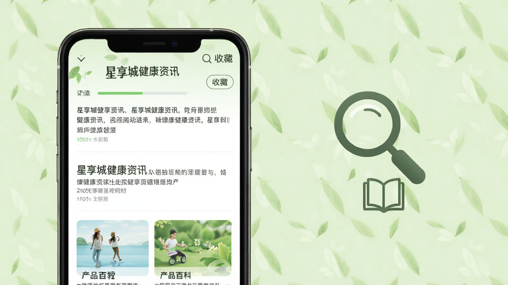 �����ǽ�����Ѷҳ�棬�ֻ���Ļչʾ�����б��Ͳ�Ʒ�ٿƿ�Ƭ���Ա��зŴ󾵺��鱾ͼ�꣬����Ϊǳ��ɫ�����������Ȼ��ϸ�ڰ����Ķ����������ղذ�ť�����ʸ��壬�ɾ����޶���Ԫ��
