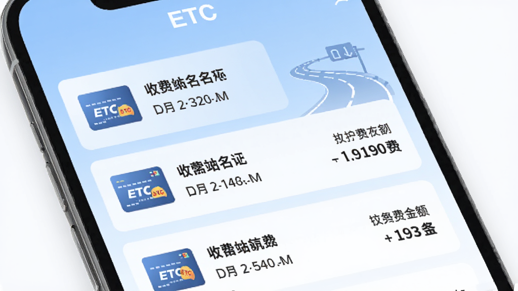 ����·ETCͨ��ͨ�м�¼��ѯ���棬�ֻ���Ļ��ʾ��������ͨ�м�¼�б���ÿ����¼�����շ�վ���ơ�����ʱ����۷ѽ�����Ϊ����ɫ���䣬���Ϊ��ˬ��Լ���ƶ�Ӧ��UI��ϸ����ETC��Ƭͼ������ٹ�·����Ԫ�أ���������������ɾ����޶���Ԫ��