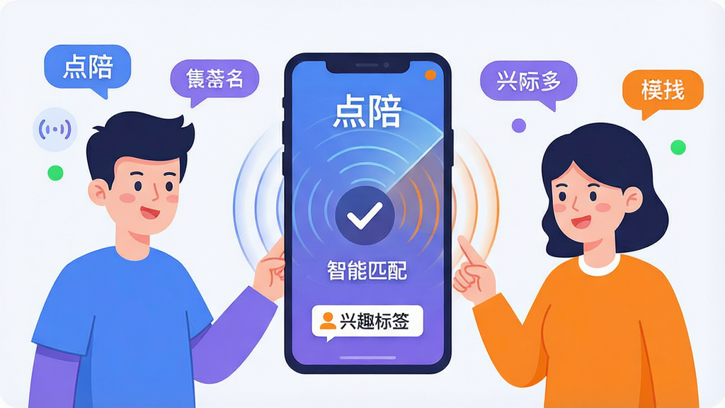 һ��չʾ�����㡱����ƥ�书�ܵĲ廭������Ϊ������ͨ����ͨ���ֻ���Ļ�������м����״ﲨ�ƺ�ƥ��ɹ��ĶԹ�ͼ�ꣻ����Ϊ���ҶԳƣ��ֻ�λ�ڻ������룻�Ű������ֱ�ע�����㡱������ƥ�䡱����Ȥ��ǩ�������Ϊ��ƽ�廭�磬��ɫ���죬�������ϡ���Ϊ����ϸ�ڰ���Ư������Ȥ��ǩ���ݡ�����״̬СԲ�㣻���ʸ��壬�ɾ����࣬�޶���Ԫ�ء�