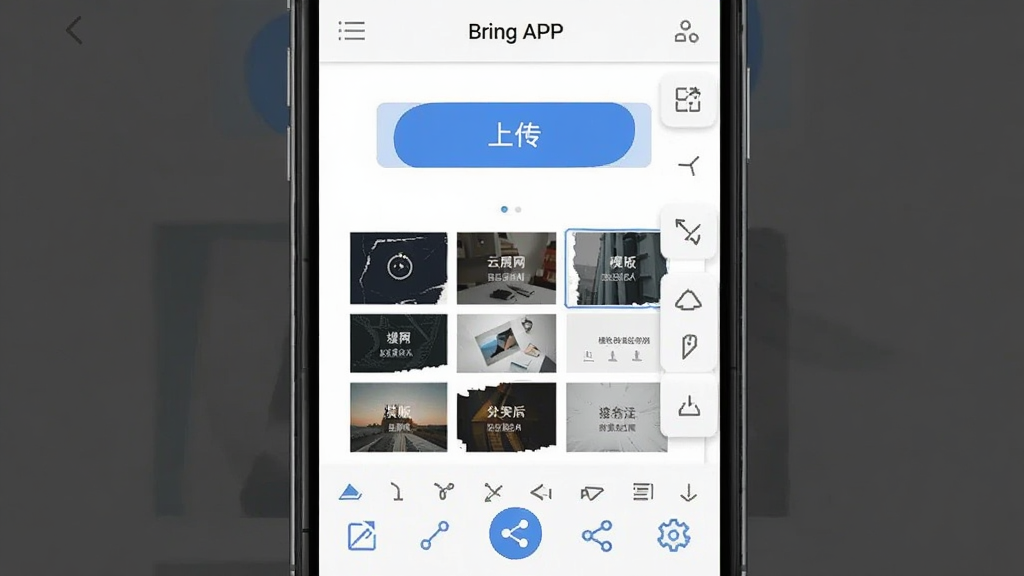��չ����׿���ֻ�APP���������ͼ������Ϊ�ֻ���Ļ��ʾ���ӻ���༭ҳ�棬����Ϊ�������У����Ϊ�ƶ��˰칫Ӧ�÷��ϸ�ڰ����ϴ���ť��ģ��ѡ�񡢱༭������������ͼ�ꡢ���ò˵������������ɾ����޶���Ԫ��