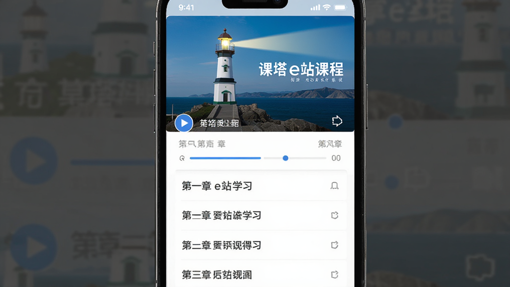 ����Ϊ�ֻ���Ļչʾ����eվѧϰҳ�棬����Ϊ�����γ̷����ͼ���·�Ϊ�½��б����Ű����룬���Ϊ������Ӧ�ó�����ƣ�ϸ�ڰ������Ű�ť��������������˵�������ʸ��壬�ɾ����޶���Ԫ��