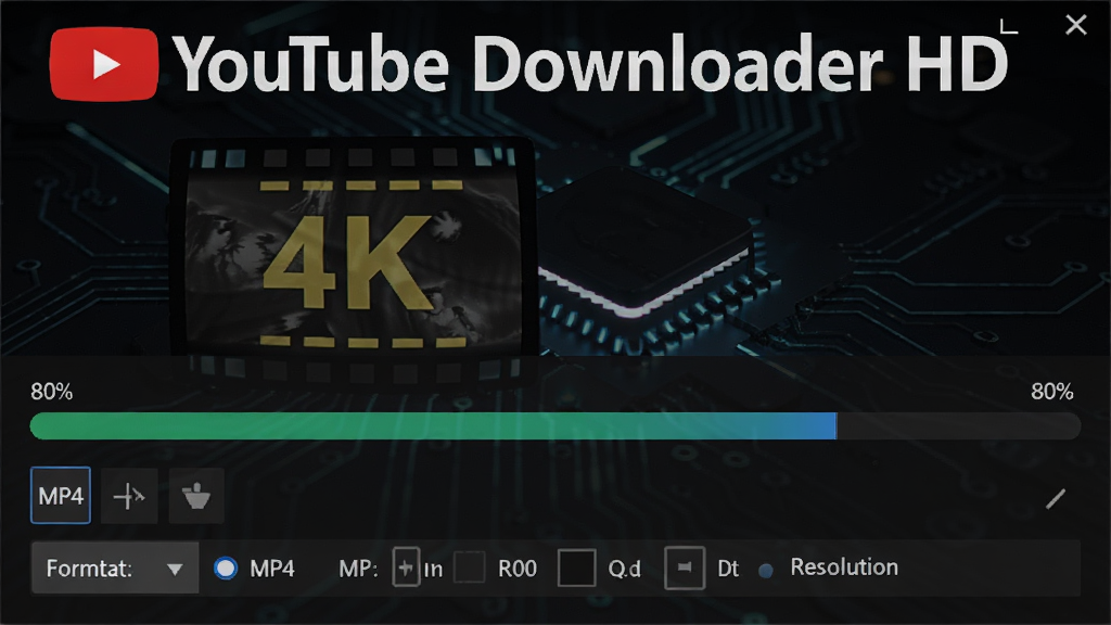 YouTube Downloader HD�������棬��ʾ��������һ��4K��Ƶ���������ﵽ80%���·��и�ʽѡ��MP4�ͷֱ���ѡ���������ɫ�Ƽ������Ļ���С�YouTube Downloader HD�����֣����ʸ��壬�ɾ����޶���Ԫ��