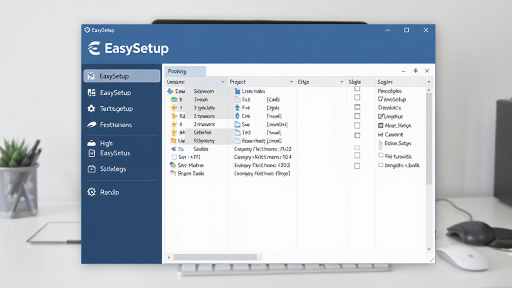 һ����Ϊ EasySetup ��������װ����������������չʾ�������������������ڣ����Ϊ���ܵ��������Ҳ�Ϊ��Ŀ�ļ��б��������Ϸ���ʾ EasySetup Ʒ�Ʊ�ʶ������Ϊ�ɾ���ǳɫ�칫���棬��������רҵ��ϸ�������������������޶���Ԫ��