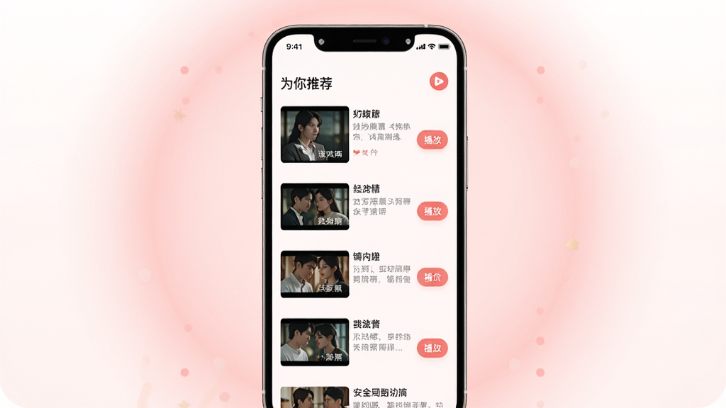 ǳӳApp���Ի��Ƽ�ҳ�棬����Ϊ�ֻ���Ļ����Ļ����ʾ��Ϊ���Ƽ�����飬����Ϊ�����б����Ű��࣬�����ܰ��ϸ���ϰ����̾�����ͼ�����������Ͳ��Ű�ť���������е���ɫ���Σ����ʸ��壬�ɾ����޶���Ԫ��