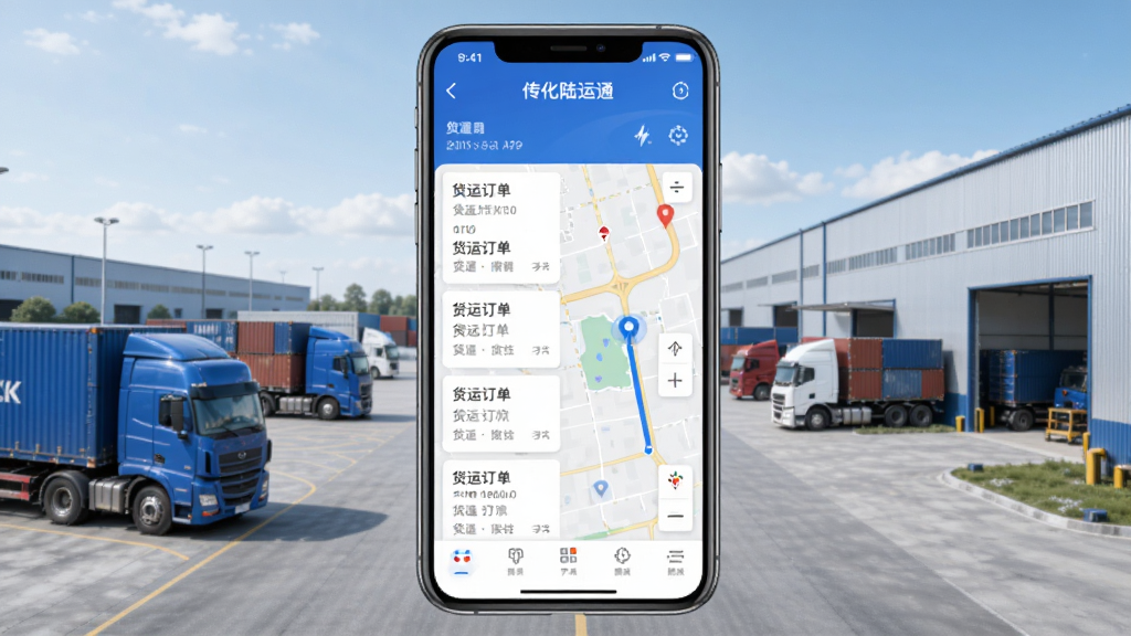 ����½��ͨAPP������չʾ������������һ�������ֻ�����Ļ��ʾ���˶����б��͵�ͼ�������棬����Ϊ�ִ�������԰�����л����Ͳֿ�Ԫ�أ���������������ɫ��ɫ���������������ɾ��޶���Ԫ��