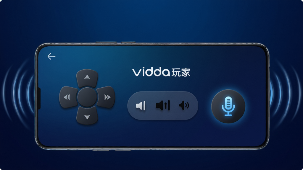 һ�������ֻ�������ʾVidda��ҵ�����ң�������棬�����������Բ�̡���������������˷�ͼ�꣬�ֻ���Χ������������������Ϊ����ɫ����Ƽ���񣬻��������С�Vidda��ҡ����ֱ�ʶ��������ִ���ϸ�ڰ�����ť��������Ӱ����˷�ͼ��ķ���Ч���������������ɾ����޶���Ԫ��