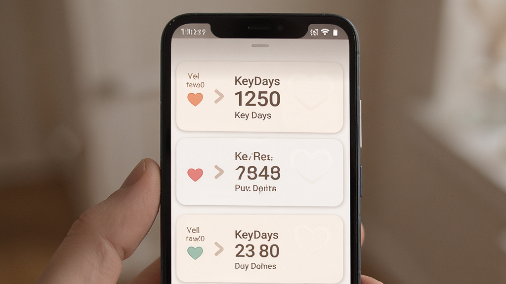 KeyDays �������뵹���չ��ܽ���ͼ����������Ϊһ����׿�ֻ�����Ļ����ʾ�����տ�Ƭ�б�������Ϊ�������еĿ�Ƭʽ��ƣ������ܰ��Լ��ϸ�ڰ�������ͼ�ꡢ�������֡��������֣����������ɾ��޶���Ԫ��