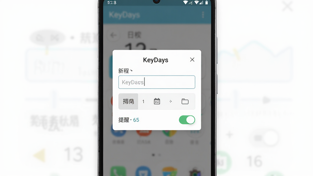 KeyDays ���ֲ�����������ͼ����������Ϊһ����׿�ֻ�����Ļ����ʾ�ճ̴�������������Ϊ���е����Ӱ�͸�����������Ϊ����ǳɫ UI ��ƣ�ϸ�ڰ������������ѡ���������ѿ��ذ�ť�����������ɾ��޶���Ԫ��