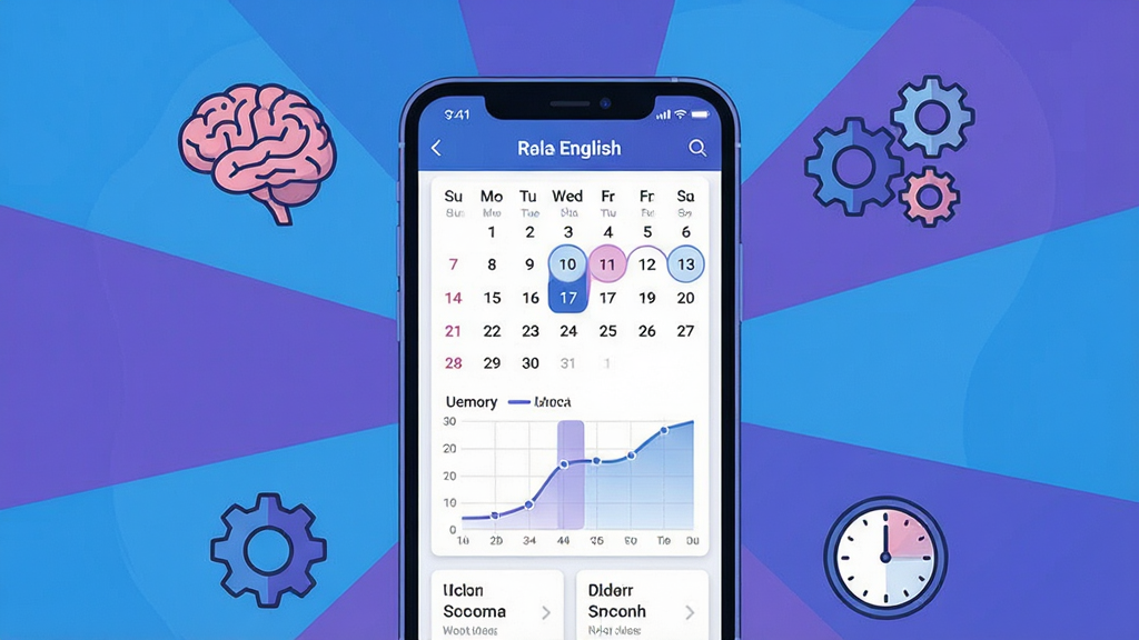һ��չʾ����Ӣ�����ܼ����븴ϰ���ܵ�ͼƬ������������һ���ֻ���Ļ����Ļ����ʾ����Ӣ��App�ĸ�ϰ�ƻ����棬��������ǡ���������ͼ���͵��ʿ�Ƭ����Ļ��Χ�����Ŵ���ͼ�ꡢ����ͼ���ʱ��ͼ�꣬�������ֻ�Ϊ���ģ�����Ԫ�سʷ���״���У����Ϊ�Ƽ��б�ƽ�廭����ɫ����ɫΪ��ɫ����ϸ�����������ʸɾ����޶���Ԫ�ء�