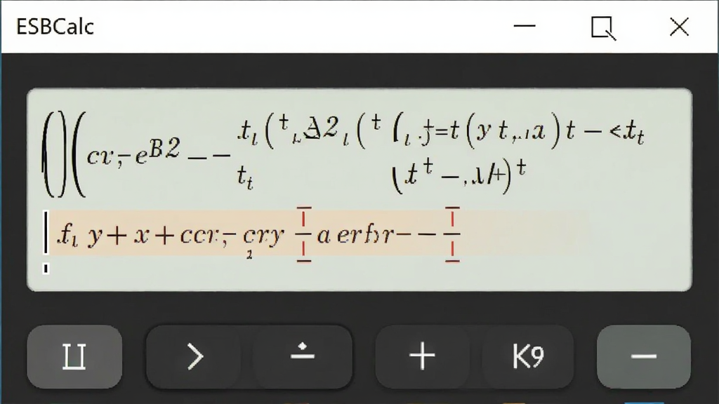 һ��չʾ ESBCalc ����ʽ��������ͼƬ�������м�������Ļ������ʾһ�и��ӵ���ѧ����ʽ���������š����Ǻ�������������ţ�����ʽ�·���ǳɫ������ǳ�����λ�ã��������࣬����Ϊ����������д������������ϸ�ڰ��������˸Ч���������ʾ���������ʸ��壬�ɾ����޶���Ԫ��