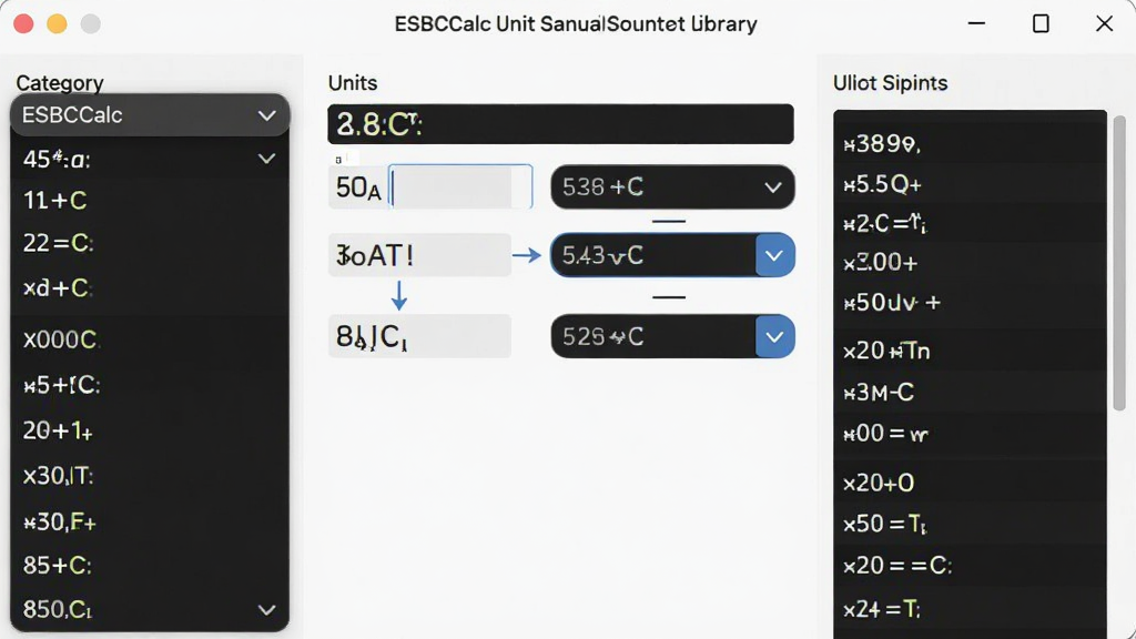 һ��չʾ ESBCalc ��λ�����볣��������ͼƬ���������Ϊ���������˵����м�Ϊ��ֵ������뵥λѡ�������Ҳ�Ϊ�����б���������Ϊ��ˬǳɫ������Ϊ����ʽ��ϸ�ڰ�����λ�����뻻���ͷ�����ʸ��壬�ɾ����޶���Ԫ��