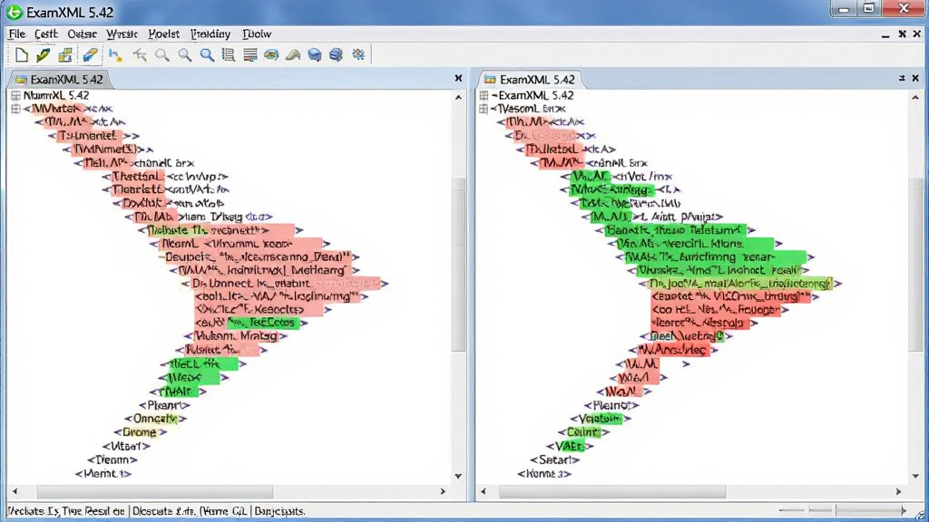 һ�����������ͼ����ͼƬ����������չʾExamXML 5.42�汾�������ڣ������Ҳಢ����ʾ����XML�ĵ������νṹ�����첿���ú�ɫ����ɫ������ǣ������й������Ͳ˵������ײ���״̬����ʾ�ȶԽ��ͳ�ƣ�����Ϊǳ��ɫ��������Ϊרҵ�������棬ϸ�����������ʸɾ����޶���Ԫ�أ�����������ʹ��Ӣ�Ľ����ǩ