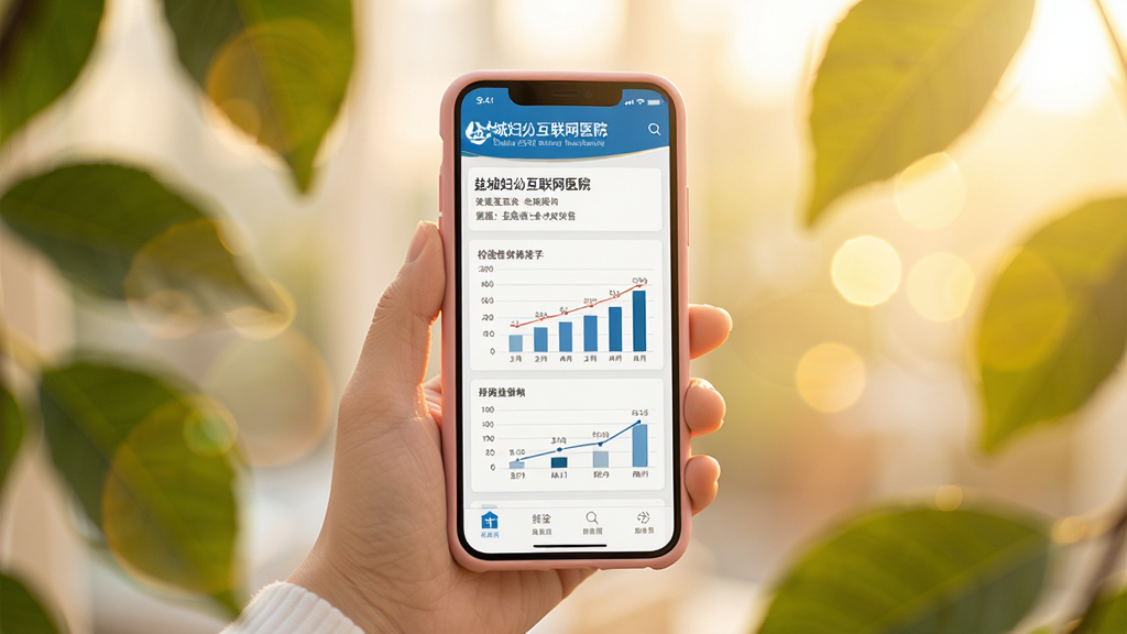 ����Ϊһֻ�������ֻ����ֻ���Ļ����ʾ���γǸ��׻�����ҽԺ�ļ��鱨���ѯҳ�棬���ֲ���ǰ���黯����Ҷ��Ϊ�߿��ֻ�λ�ڻ������ġ��Ű�ͻ�����浥�ϵ�����ͼ�������Ϊ��ů�������Ӱ�磬ϸ�����ֻ���Ϊ��ɫ�������������ߣ����ʸ��壬����ɾ����޶���Ԫ�ء�