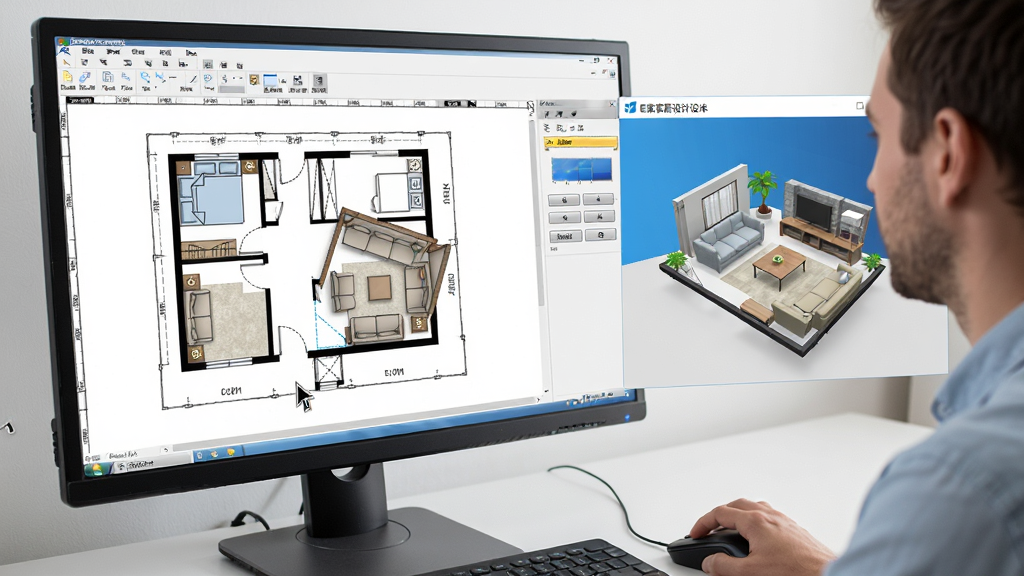 һ��չʾE�ҼҾ����������Windows����������ʱ�Ĳ�������ͼ���������û�������ק�Ҿ�ģ�͵�����ͼ�У���Ļ��ʾƽ��ͼ����άԤ�����ڣ����Ϊ��ʵ����ʹ�ó�����ͼ���ϸ�ڰ������ָ��ͽ��水ť�����������ɾ����޶���Ԫ��