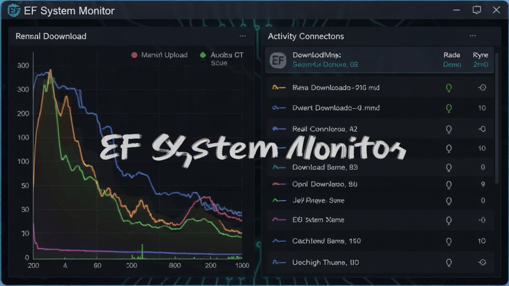 һ��չʾ EF System Monitor �����ع��ܵ�ͼƬ����������ʾʵʱ�ϴ������ٶ����ߺͻ�����б���������Ƽ���ʮ�㣬���С�EF System Monitor��ˮӡ�������������޶���Ԫ��