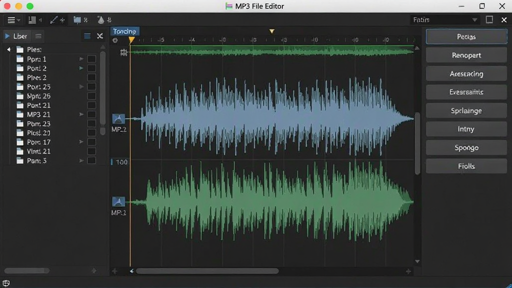 MP3 File Editor �����������ͼ����������չʾ��Ƶ���α༭�������Ϊ�ļ��б����Ҳ�Ϊ���ܰ�ť��壬���岼��������������ִ������ʸɾ����޶���Ԫ��