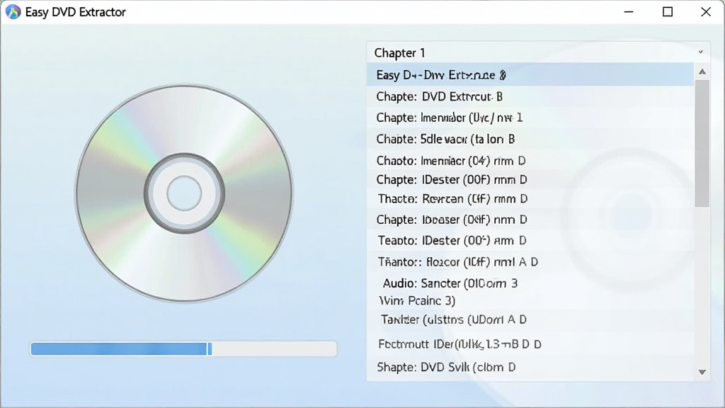 Easy DVD Extractor ��������ʶ�� DVD ���̵Ľ��棬��������ʾ����ͼ������������Ա��г����������½��б�����Ƶ�����Ϣ������Ϊǳɫ���䣬������ִ��������������޶���Ԫ��