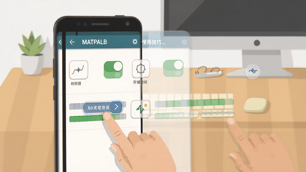 MATLAB�̳��ƶ���ʹ�ü���ʾ��ͼ������չʾһ���ֻ���Ļ��ʾMATLAB�̳�Ӧ�õ�ʹ������ҳ�棬�Ա�����ָ������水ť��ʾ�⣬����Ϊ�������滷�������Ϊ��ƽ���̳̲廭��ϸ�ڰ���Ȩ�޿���ͼ��ʹ洢�ռ�����ͼ�������������ɾ����޶���Ԫ��