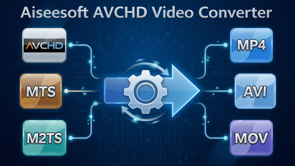 ��������չʾͼ�����������Ƕ����Ƶ��ʽͼ�껷����һ��ת����ͷ�������AVCHD��MTS��M2TSͼ�꣬�Ҳ���MP4��AVI��MOVͼ�꣬��ͷ�м��г���ת��Ч��������������ɫ����Ƽ�������������ƽ����ϸ�ڰ���ͼ��ĸ߹��ʸС�����������΢���ķ���Ч�������ʸ��壬�ɾ����࣬�޶���Ԫ�أ�ͼƬ�����ֱ�ע��Aiseesoft AVCHD Video Converter��