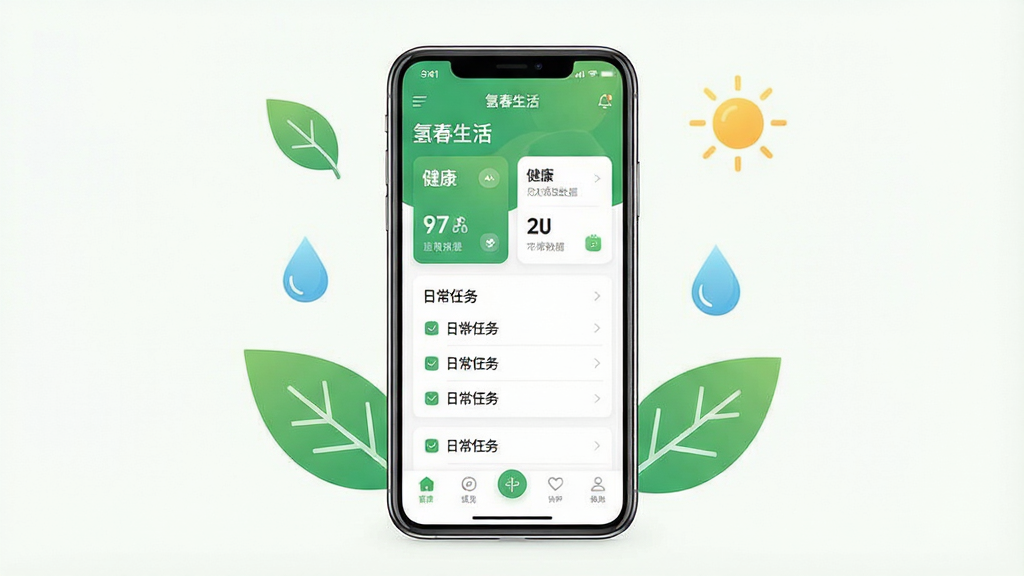 һ���ɾ��������ֻ�Ӧ�ý���չʾͼ������������һ���ִ������ֻ�����Ļ����ʾ��Ϊ���ⴺ�����Ӧ�������棬������������ɫ�Ͱ�ɫΪ��ɫ���������������ݿ�Ƭ���ճ������б��͵ײ����������ֻ���Χ�����ż�Լ��Ҷ�ӡ�ˮ�κ�̫��ͼ�꣬������������������岼�־��жԳƣ���������ִ���ϸ�����������ʸɾ����޶���Ԫ�أ��ʺ���Ϊ��������ҳԤ��ͼ��