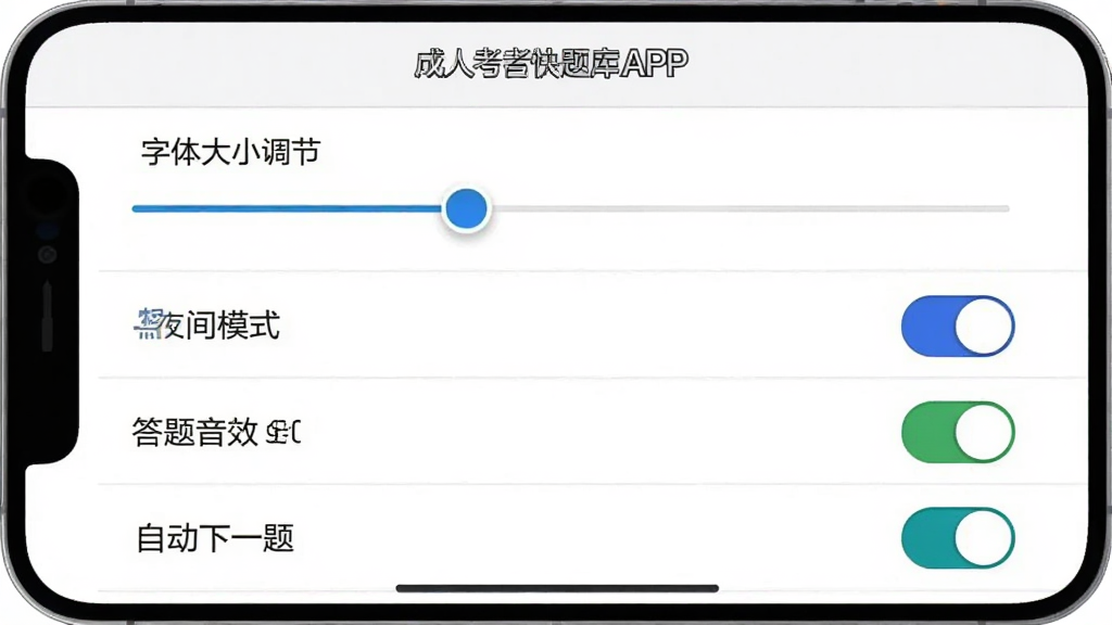 ���˸߿������APP������ҳ���ͼ����������ʾ�����С���ڻ��顢ҹ��ģʽ���ء�������Ч���ء��Զ���һ�⿪�ص�ѡ�������Ϊ�����б�ʽ���֣���ɫ�԰�ɫ��ǳ��ɫΪ����ϸ�ڰ������ذ�ť��������ʽ��ͼ����ƣ������������޶���Ԫ��