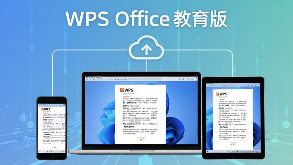 WPS Office��������ͬ������ʾ��ͼ������չʾһ̨�ʼǱ����ԡ�һ���ֻ���ƽ�����ͨ����ͼ������ͬ���ĵ��������豸��Ļ�϶���ʾ��ͬ��WPS�ĵ����ݣ�����Ϊ�Ƽ���ǳɫ���䣬����