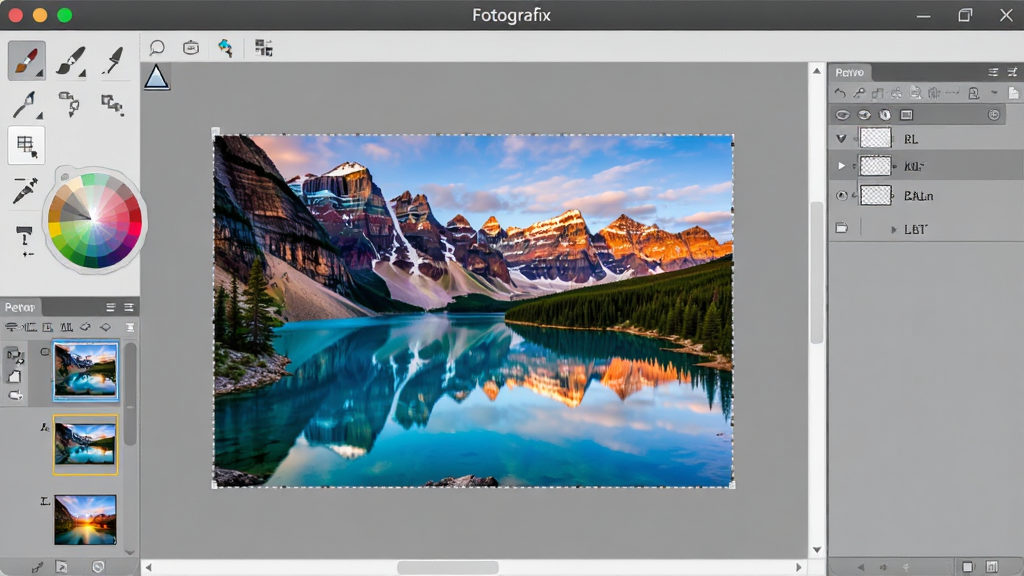 һ��չʾ Fotografix ���������ȫ��ͼ���������������������ڣ����Ϊ���������Ҳ�Ϊͼ����壬�м��һ��ɫ�����޵ķ羰��Ƭ���ڱ��༭�����ڱ�����������ʾ 