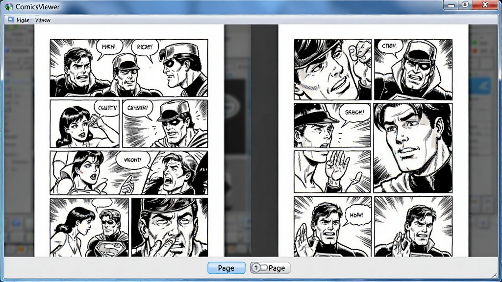 һ��չʾ ComicsViewer ˫ҳ�ϲ���ʾ���ܵ�ͼƬ�����������������ڲ�����ʾ��ҳ����������ҳ���ν���Ȼ�����ڵײ��е�ҳ/˫ҳ�л���ť�����Ϊдʵ�������棬ϸ�ڰ��������־������ʹ��ڱ߿򣬻����������ɾ����޶���Ԫ��