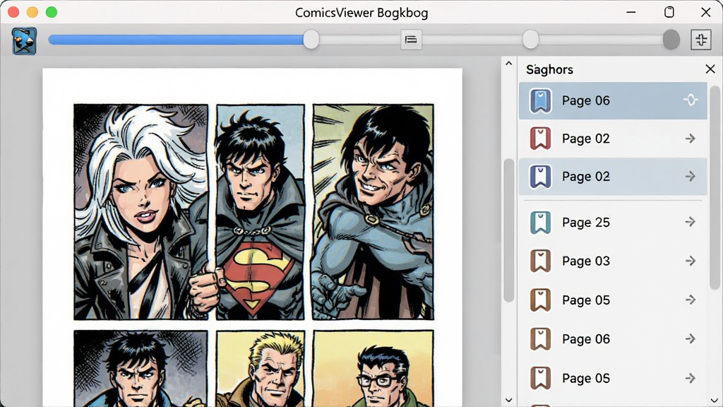 һ��չʾ ComicsViewer ��ǩ���Ķ����书�ܵ�ͼƬ��������������������ʾ����ҳ�棬�Ҳ�����ǩ�б���壬�б����ж����ǩ��Ŀ�����ڶ����н����������Ϊдʵ�������棬ϸ�ڰ�����ǩͼ���ҳ�����֣������������ɾ����޶���Ԫ��