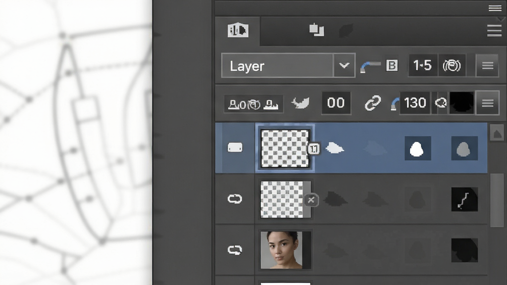 һ��չʾ Adobe Photoshop ͼ�����ɰ湦�ܵ�ʾ��ͼ������Ϊ���������е�ͼ�������д�������ڻ�������ƫ�ң��Ű�չʾ���ͼ������ͼ���ɰ�ڰ�ͼ�꣬���Ϊ�Ƽ��������ϸ�ڰ���ͼ����ģʽ�����˵�����͸������ֵ���ɰ����ӷ��ţ����ʸ��壬�ɾ����޶���Ԫ��