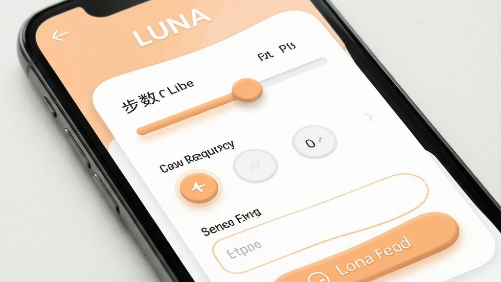 һ��չʾLuna�ƻ����Ի�Ŀ���趨ҳ���ʾ��ͼ����������Ϊ�ֻ���Ļ����Ļ����ʾĿ���趨��������������Ŀ�껬�顢�˶�Ƶ��ѡ������˯��ʱ���������ɫ��ǳ��ɫ�Ͱ�ɫΪ�������沼���������£����ü�Լ�ִ���UI���ϸ�������ֻ���Ͱ�ť��Բ���ʸУ�������ˬ�ɾ����޶���Ԫ��