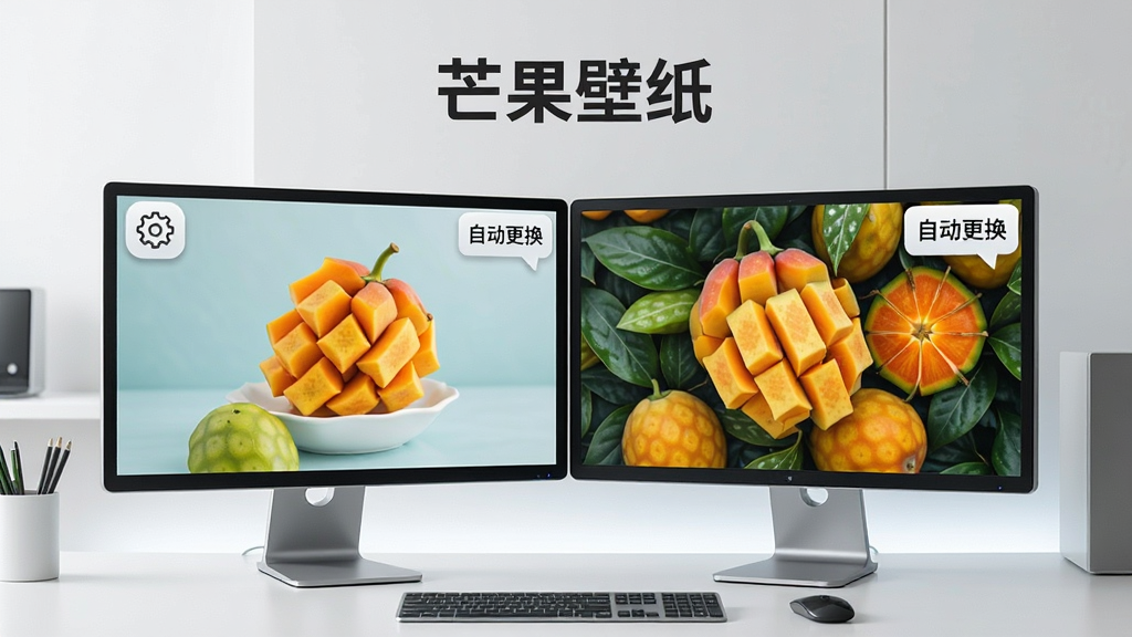һ��������â����ֽ���Զ��������ܵ�ʾ��ͼ��������һ̨˫��ʾ���������棬������Ļ��ʾ��ͬ���ı�ֽ����Ļ���両��С��������ͼ��͡��Զ����������ֱ�ǩ������Ϊ���İ칫���滷�����������ִ��Ƽ��У����ʸɾ��������޶���װ�Ρ�