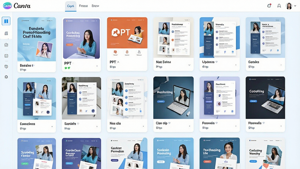 Canva�ɻ�ģ������չʾ�����������������Ÿ������ģ������ͼ������������PPT���������罻ý����ͼ�ȷ��࣬����Ϊ����״�Ű棬��������ִ��������԰�ɫ��ǳ��ɫΪ��ɫ����ϸ�����������ʸߣ��ɾ����޶���Ԫ��
