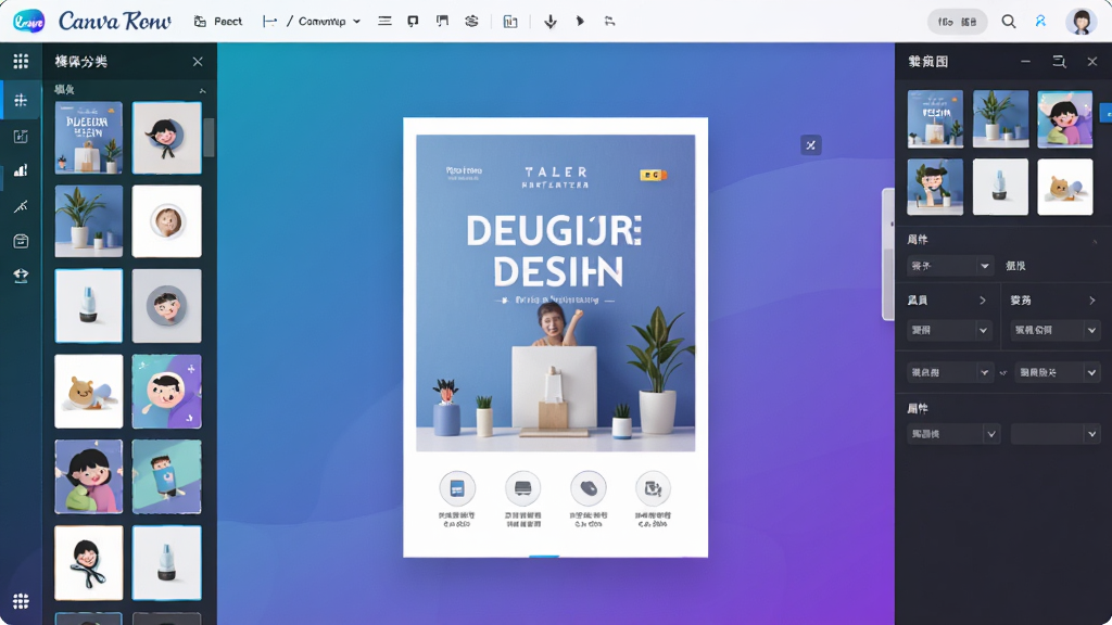 Canva�ɻ�����������ȫòչʾ��������������Ʊ༭�����������Ϊģ����������Ҳ�Ϊ�ز���������壬�����ǲ˵������������岼���������࣬����ִ���Լ����ɫ�����Ͻ���Ϊ������������ʾ������ư����������������ɾ����޶���Ԫ��