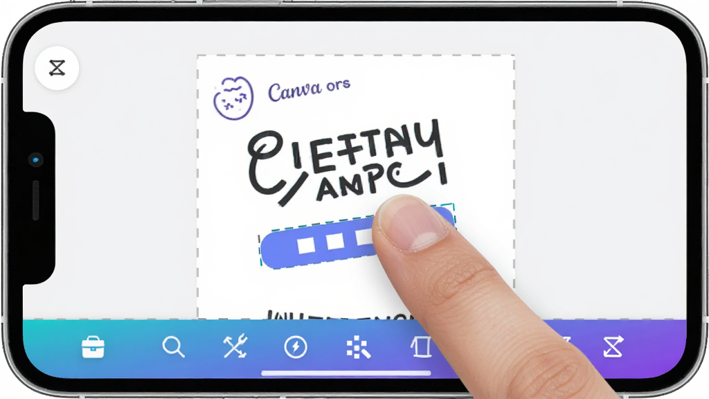 Canva�ɻ��ƶ��˲��������ͼ������չʾ�ֻ���Ļ��Canva�ɻ��༭���棬�ײ�Ϊ����������������һ�����ڱ༭�ĺ�������ָ������ק����Ԫ�أ������������£���ɫ�԰�ɫ������ɫΪ���������������ɾ����޶���Ԫ��